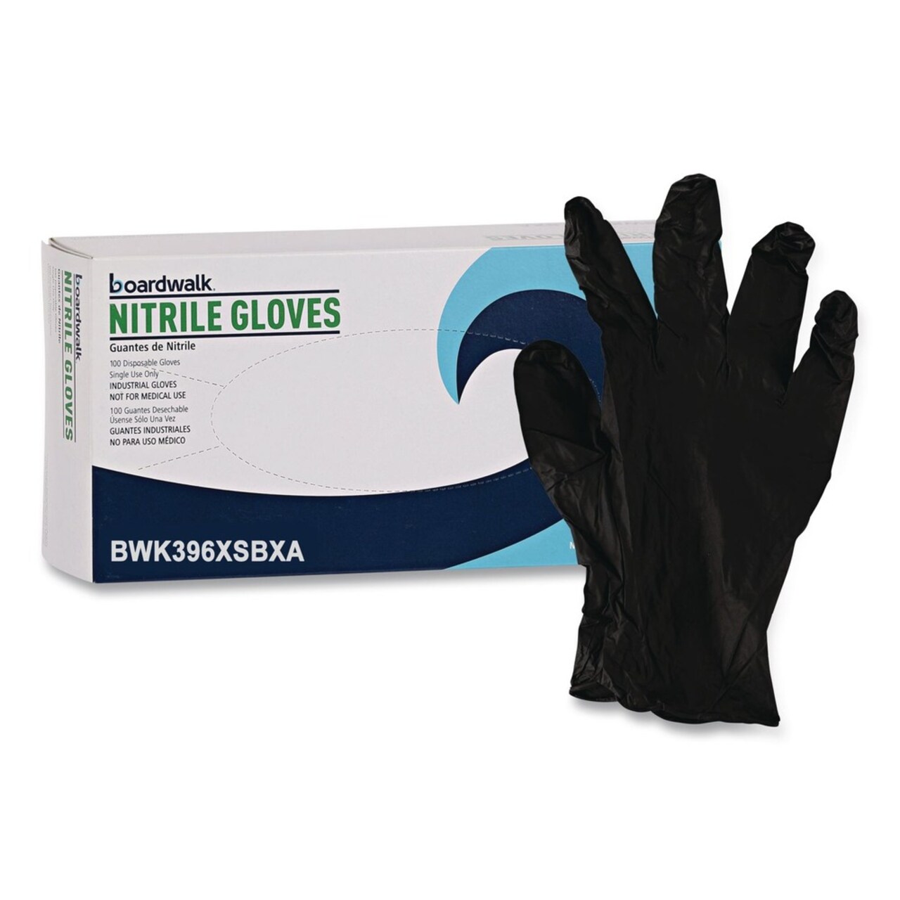 Boardwalk 396 Series 9.5 in. Long 4.4 mil. Thick Powder-Free Disposable General-Purpose Nitrile Gloves - X-Small Black (100/Box)